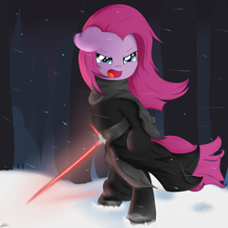 Size: 2000x2000 | Tagged: safe, artist:fluttair, character:pinkamena diane pie, character:pinkie pie, crossguard lightsaber, crossover, female, kylo ren, lightsaber, rage, solo, star wars, star wars: the force awakens, weapon