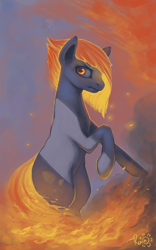 Size: 1200x1920 | Tagged: safe, artist:rain-gear, character:limestone pie, species:earth pony, species:pony, female, mane on fire, mare, rearing, solo, tail on fire