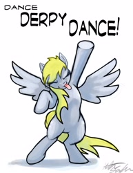 Size: 2550x3300 | Tagged: safe, artist:hattonslayden, character:derpy hooves, species:pegasus, species:pony, bipedal, dancing, eyes closed, female, high res, mare, solo, tongue out