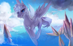 Size: 2200x1400 | Tagged: safe, artist:my-magic-dream, oc, oc only, species:pegasus, species:pony, blank flank, flying, solo
