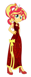 Size: 1500x3630 | Tagged: safe, artist:lifes-remedy, character:sunset shimmer, my little pony:equestria girls, alternate hairstyle, cheongsam, chinese new year, clothing, cute, female, ponytail, red dress, solo