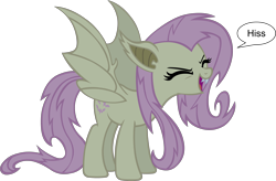 Size: 3000x1968 | Tagged: safe, artist:doctor-g, character:flutterbat, character:fluttershy, species:bat pony, species:pony, cute, dialogue, eyes closed, fangs, female, flutteryay, hissing, mare, race swap, shyabates, shyabetes, simple background, solo, speech bubble, spread wings, standing, transparent background, vector, wings, yay