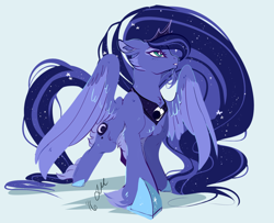 Size: 1280x1040 | Tagged: safe, artist:clockworkquartet, character:princess luna, colored wings, colored wingtips, female, fluffy, goatee, looking up, solo, spread wings, unshorn fetlocks, wings
