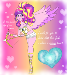 Size: 2109x2346 | Tagged: safe, artist:purfectprincessgirl, character:dean cadance, character:princess cadance, my little pony:equestria girls, arrow, blushing, bow, cupid, cupidance, female, ponied up, princess of love, solo, valentine's day