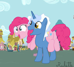 Size: 3300x3000 | Tagged: safe, artist:rulette, character:pinkie pie, character:pokey pierce, ship:pokeypie, female, male, ponies riding ponies, shipping, straight