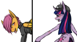 Size: 851x462 | Tagged: safe, artist:ferrettea, character:scootaloo, character:twilight sparkle, species:pegasus, species:pony, stalkerloo