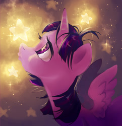 Size: 1325x1367 | Tagged: safe, artist:my-magic-dream, character:twilight sparkle, character:twilight sparkle (alicorn), species:alicorn, species:pony, eye reflection, female, looking up, mare, solo, spread wings, stars, wings