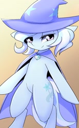 Size: 961x1558 | Tagged: safe, artist:skippy_the_moon, character:trixie, species:pony, bipedal, female, smiling, solo