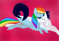 Size: 700x488 | Tagged: safe, artist:colourstrike, character:rainbow dash, character:soarin', species:pony, ship:soarindash, cuddling, female, male, shipping, snuggling, straight