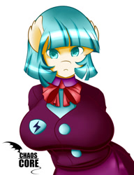 Size: 500x650 | Tagged: safe, artist:caoscore, character:coco pommel, species:anthro, big breasts, breasts, busty coco pommel, clothing, crystal prep academy uniform, female, huge breasts, looking at you, school uniform, solo