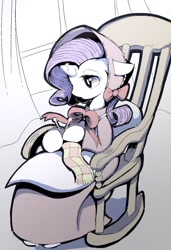 Size: 1024x1497 | Tagged: safe, artist:skippy_the_moon, character:rarity, clothing, female, knitting, scarf, solo