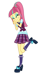 Size: 3350x5700 | Tagged: safe, artist:lifes-remedy, character:sour sweet, equestria girls:friendship games, g4, my little pony: equestria girls, my little pony:equestria girls, absurd resolution, bow tie, clothing, crystal prep academy, crystal prep academy uniform, crystal prep shadowbolts, female, freckles, hands together, high heels, pleated skirt, ponytail, raised leg, school uniform, simple background, skirt, socks, solo, transparent background, vector, vest