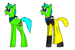 Size: 3840x2560 | Tagged: safe, artist:derpanater, oc, oc only, oc:live "derp" bait, species:pony, species:unicorn, fallout equestria, blue eyes, clothing, cute, cutie mark, digital art, green coat, happy, radiation suit, scarf, smiling
