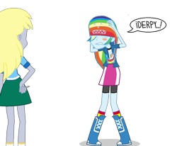 Size: 898x740 | Tagged: safe, artist:toonalexsora007, character:derpy hooves, character:rainbow dash, species:human, my little pony:equestria girls, abuse, angry face, atomic wedgie, backwards hand, blushing, boots, clothing, dashabuse, dialogue, embarrassed, female, frilly underwear, humiliation, jacket, marker, panties, rainbow underwear, reference, revenge, shadow, shirt, shorts, simple background, skirt, socks, striped underwear, the simpsons, transparent background, underwear, wedgie