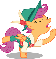 Size: 575x600 | Tagged: safe, artist:seahawk270, character:scootaloo, species:pegasus, species:pony, episode:on your marks, g4, my little pony: friendship is magic, clothing, eyes closed, female, lederhosen, mountain climbing, open mouth, outfit, raised hoof, simple background, solo, transparent background, vector, yodeling, yodeloo