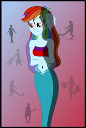 Size: 1934x2868 | Tagged: safe, artist:physicrodrigo, part of a set, character:rainbow dash, series:equestria mermaids, my little pony:equestria girls, angry, bandeau, belly button, clothing, crossed arms, crossover, dark side, earfins, female, hate, high res, mermaid, mermaidized, midriff, part of a series, silhouette, sith, solo, species swap, star wars, story included