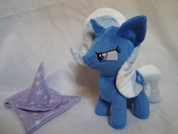Size: 800x600 | Tagged: safe, artist:planetplush, character:trixie, species:pony, species:unicorn, cape, clothing, female, filly, hat, irl, mare, photo, plushie, solo, trixie's cape, trixie's hat