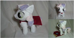 Size: 900x469 | Tagged: safe, artist:planetplush, character:sweetie belle, species:pony, cape, clothing, irl, photo, plushie, solo
