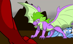 Size: 3147x1905 | Tagged: safe, artist:colourstrike, character:garble, character:princess ember, character:spike, species:dragon, ship:emberspike, episode:gauntlet of fire, g4, my little pony: friendship is magic, female, male, older, older spike, pregnant, protecting, shipping, shit just got real, straight, this will end in death, winged spike