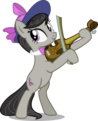 Size: 1007x1250 | Tagged: safe, artist:seahawk270, character:octavia melody, species:pony, episode:a hearth's warming tail, g4, my little pony: friendship is magic, bipedal, bow (instrument), bow tie, clothing, cute, female, hat, playing, simple background, smiling, solo, transparent background, vector, victorian, violin, violin bow