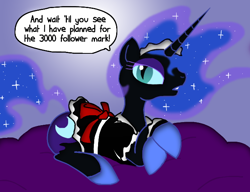 Size: 650x500 | Tagged: dead source, safe, artist:alfa995, artist:darkponysoul, character:nightmare moon, character:princess luna, species:alicorn, species:pony, bed, bedroom eyes, clothing, colored, female, looking at you, maid, maidmare moon, prone, ribbon, solo