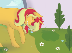 Size: 1000x739 | Tagged: safe, artist:kourabiedes, character:sunset shimmer, species:pony, species:unicorn, crying, female, homesick shimmer, solo