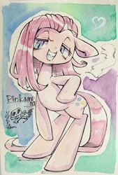 Size: 867x1280 | Tagged: safe, artist:mosamosa_n, character:pinkamena diane pie, character:pinkie pie, female, grin, smiling, solo, traditional art