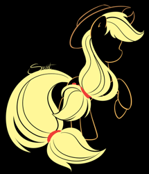 Size: 400x465 | Tagged: safe, artist:secret-pony, character:applejack, species:earth pony, species:pony, black background, clothing, cowboy hat, cutie mark, female, hat, hooves, lineart, mare, minimalist, simple background, solo