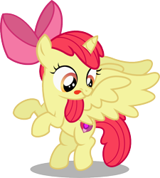 Size: 766x850 | Tagged: safe, artist:seahawk270, character:apple bloom, species:alicorn, species:pony, g4, bloomicorn, cute, female, filly, race swap, simple background, solo, spread wings, the cmc's cutie marks, three quarter view, tongue out, transparent background, vector, wings