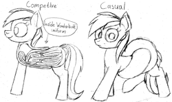 Size: 1318x788 | Tagged: safe, artist:adlaz, character:rainbow dash, series:tube dash, cartoon physics, impossibly long body, long pony, monochrome, simple background, sketch, traditional art