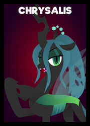 Size: 225x315 | Tagged: safe, artist:wingbeatpony, character:queen chrysalis, species:changeling, .svg available, card game, female, one night in ponyville, solo, svg, text, vector