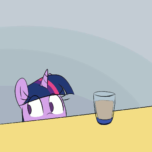 Size: 500x500 | Tagged: safe, artist:acersiii, character:twilight sparkle, animated, chocolate, chocolate milk, female, meme, milk, shifty eyes, solo, spilled milk, this will end in spilled milk, unspillable cup, wide eyes