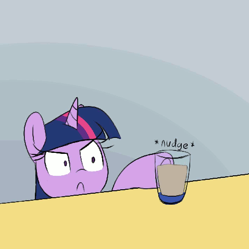 Size: 500x500 | Tagged: safe, artist:acersiii, character:twilight sparkle, :<, angry, animated, behaving like a cat, chocolate, chocolate milk, denied, everything is fixed, female, frown, glare, justice, meme, milk, nice try, nice try asshole, pure unfiltered good, solo, spilled milk, subverted meme, underhoof, unspillable cup