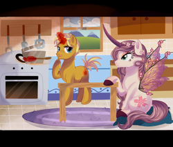 Size: 1600x1366 | Tagged: safe, artist:spookyle, character:gourmand ramsay, oc, oc only, oc:cherry blossom, cooking, fairy pony, gordon ramsay, original species