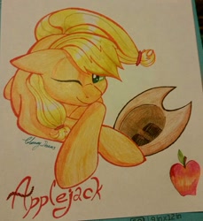 Size: 1069x1167 | Tagged: safe, artist:gleamydreams, character:applejack, female, solo, traditional art