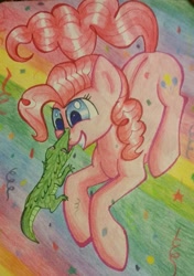 Size: 937x1334 | Tagged: safe, artist:gleamydreams, character:gummy, character:pinkie pie, traditional art