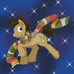 Size: 1024x1024 | Tagged: safe, artist:yoshimarsart, character:doctor whooves, character:time turner, species:pony, fourth doctor's scarf, male, raised hoof, solo, stallion, watermark