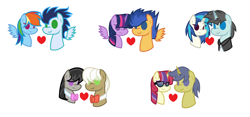 Size: 2244x1054 | Tagged: safe, artist:sapphireartemis, character:comet tail, character:dj pon-3, character:flash sentry, character:frederic horseshoepin, character:moondancer, character:neon lights, character:octavia melody, character:rainbow dash, character:rising star, character:soarin', character:twilight sparkle, character:twilight sparkle (alicorn), character:vinyl scratch, species:alicorn, species:pony, ship:flashlight, ship:soarindash, cometdancer, female, fredtavia, heart, male, shipping, straight, vinylights