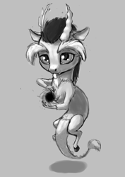 Size: 495x700 | Tagged: safe, artist:wwredgrave, character:discord, black hole, chibi, cute, discute, grayscale, male, monochrome, solo, tangible heavenly object, tongue out