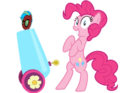 Size: 1090x826 | Tagged: safe, artist:mrcbleck, artist:nouseyourname, character:pinkie pie, oc, party cannon, pony cannonball, simple background, vector, white background