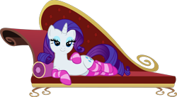 Size: 3000x1646 | Tagged: safe, artist:doctor-g, character:rarity, bedroom eyes, clothing, couch, draw me like one of your french girls, female, lidded eyes, simple background, socks, solo, striped socks, transparent background, vector