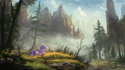 Size: 1920x1080 | Tagged: dead source, safe, artist:shamanguli, character:twilight sparkle, character:twilight sparkle (unicorn), species:pony, species:unicorn, newbie artist training grounds, atg 2016, female, forest, mountain, scenery, scenery porn, sleeping, solo