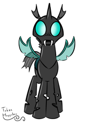 Size: 1500x2160 | Tagged: safe, artist:fakskis, character:thorax, species:changeling, episode:the times they are a changeling, g4, my little pony: friendship is magic, blushing, fangs, front, male, solo