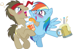 Size: 2496x1633 | Tagged: safe, artist:trotsworth, character:doctor whooves, character:rainbow dash, character:time turner, species:earth pony, species:pegasus, species:pony, blushing, cider, doctor who, doctordash, drunk, drunker dash, female, male, mare, shipping, sonic screwdriver, stallion, straight, the doctor