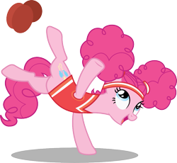 Size: 871x800 | Tagged: safe, artist:seahawk270, character:pinkie pie, episode:buckball season, g4, my little pony: friendship is magic, alternate hairstyle, balancing, ball, buckball, clothing, female, handstand, looking up, open mouth, pinktails pie, simple background, solo, sports, transparent background, uniform, upside down, vector