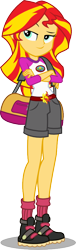 Size: 274x900 | Tagged: safe, artist:seahawk270, character:sunset shimmer, equestria girls:legend of everfree, g4, my little pony: equestria girls, my little pony:equestria girls, clothing, crossed arms, dreamworks eyebrow, duffle bag, female, legs, raised eyebrow, shorts, smug, smugset shimmer, solo