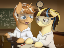 Size: 1024x768 | Tagged: safe, artist:novaintellus, oc, oc only, clothing, lab coat, safety goggles, science