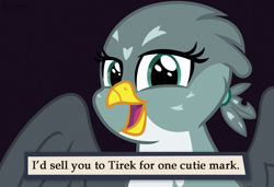 Size: 1500x1028 | Tagged: safe, artist:icaron, character:gabby, species:griffon, episode:the fault in our cutie marks, g4, my little pony: friendship is magic, caption, cute, guide to troubled birds, parody, reference, show accurate