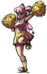 Size: 514x800 | Tagged: safe, artist:theartrix, character:cheerilee, species:human, armpits, cheeribetes, cheerileeder, cheerleader, clothing, converse, cute, female, hair bow, humanized, pleated skirt, pom pom, shoes, simple background, skirt, skirt lift, sneakers, socks, solo, transparent background