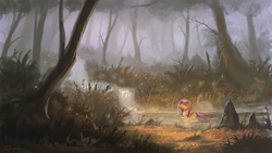 Size: 1920x1080 | Tagged: dead source, safe, artist:shamanguli, character:fluttershy, species:pegasus, species:pony, bathing, cute, eyes closed, female, firefly, forest, mare, outdoors, river, scenery, scenery porn, shyabetes, solo, water, waterfall, wet mane